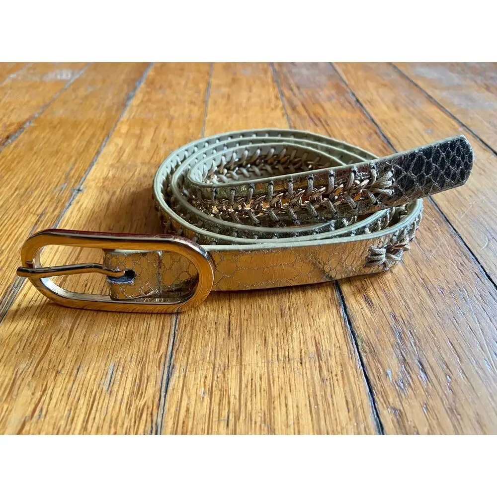 NINE WEST Gold Metallic Belt w/Chain Accent sz S